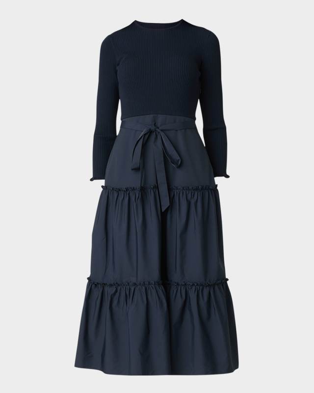 Magda Tiered Mixed Media Midi Dress
